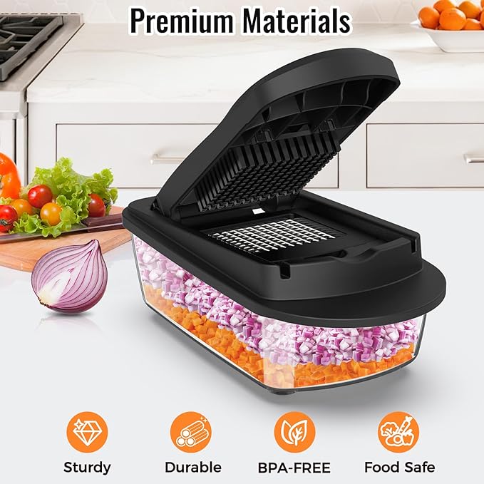 8 Blade All-in-1 Vegetable Chopper Mandoline Slicer with Container, Food Chopper, Onion Chopper, Veggie Cutter for Salad, Kitchen Gadgets Accessories Essentials, Black - Image 3