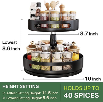 Lazy Susan Organizer Spice Rack - 2 Tier Height Adjustable Spice Organization for Cabinet, Metal Seasoning Organizer Lazy Turntable Spice Organizer for Table Top Pantry Kitchen Storage (10 inch) - Image 4