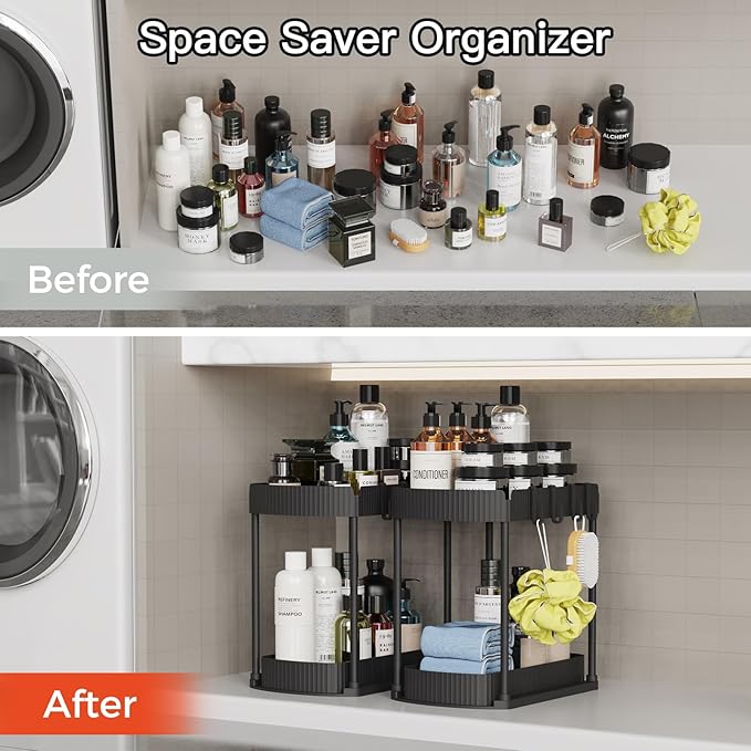 Ukeetap 2 Pack Multi-Purpose Pull-Out Storage Organizers, Under Sink Organizers and Storage for Bathroom & Kitchen, Under Cabinet Organizers and storage, 14.8 Inch, Black - Image 5