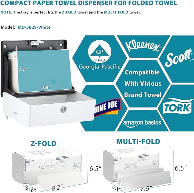 Paper Towel Dispenser for Home Bathroom: Modunful White ABS Multifold Paper Holder with Viewing Window & No-Drill Installation - Image 2