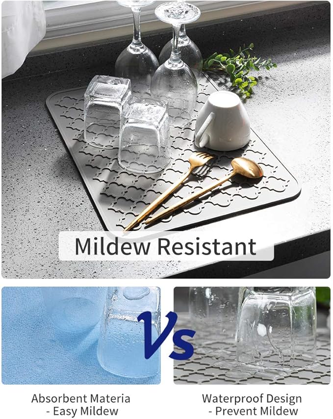 AMOAMI-Dish Drying Mats for Kitchen Counter-Silicone Dish Drying Mat-Kitchen Dish Drying Pad Heat Resistant Mat-Kitchen Gadgets Kitchen Accessories Kitchen Small Appliances(16" x 18", GREY) - Image 2