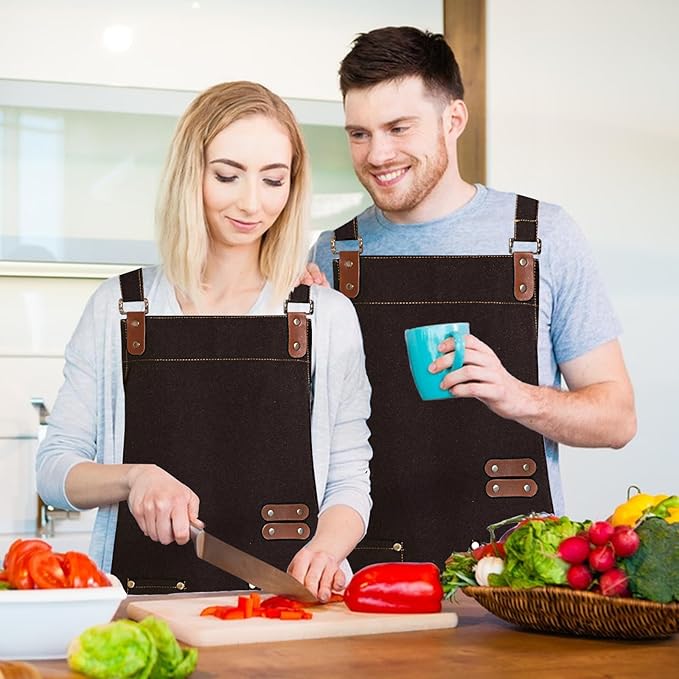 Apron for Men Women, Chef Apron with Adjustable Neck Strap, Heavy Duty Apron with Pockets, for Cooking, Gardening - Image 6