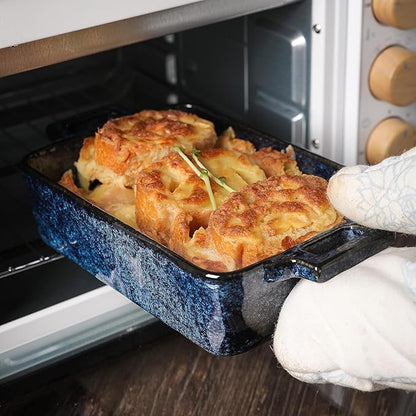 VICRAYS Ceramic Bakeware Set, Porcelain Rectangular Lasagna Pans Casserole Dish Set for Baking, Cooking, Kitchen, Cake Dinner, Banquet and Daily Use, 3 PCS, 15 x 8.5 Inches(Blue) - Image 4