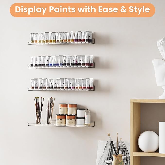 upsimples 2 Pack 23.6x5.5 Inches Acrylic Shelves for Wall Storage, Floating Bookshelves for Kids, Display Shelf Organizer for Bathroom, Bedroom, Living Room, Kitchen, Clear - Image 5