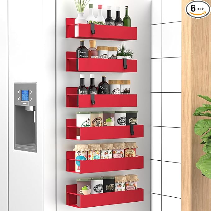 HuggieGems 6 Pack Magnetic Spice Storage Rack Organizer for Refrigerator and Oven, Red Fridge Organizers and Storage by HuggieGems