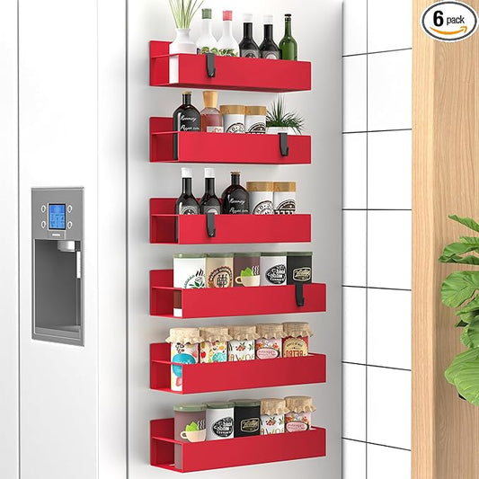 HuggieGems 6 Pack Magnetic Spice Storage Rack Organizer for Refrigerator and Oven, Red Fridge Organizers and Storage by HuggieGems