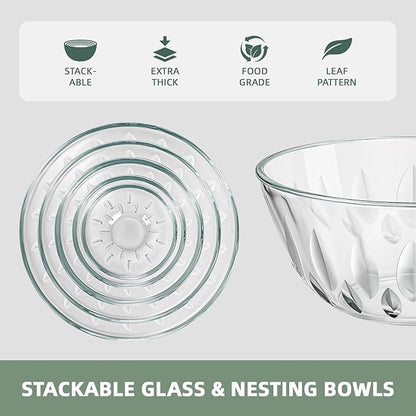 WhiteRhino Glass Bowls with Lids Set of 5（4.68QT,2.89QT,1.66QT,0.83QT,0.53QT）,Glass Mxing Bowls with Lids,Large Salad Bowls Space-Saving Nesting for Cooking,Baking,Prepping,Dishwasher Safe - Image 4