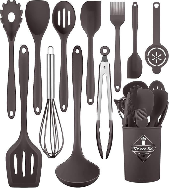 Kitchen Utensils Set-12 Pieces Silicone Cooking Utensils Set (Dishwasher Safe) 392°F Heat Resistant Spatula Set, Nonstick Cookware by Pranski