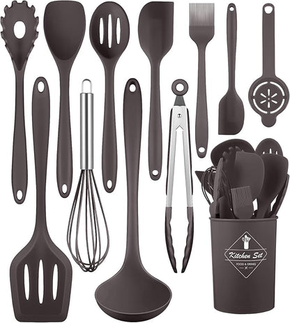 Kitchen Utensils Set-12 Pieces Silicone Cooking Utensils Set (Dishwasher Safe) 392°F Heat Resistant Spatula Set, Nonstick Cookware by Pranski