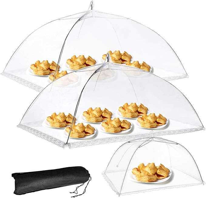 2 Pack Extra Large Food Tents SPANLA 41"X27" Pop-Up Mesh Food Covers for Outdoors with 1 Standard (17"X17") Food Cover, Reusable and Collapsible Food Nets Outside BBQ Party Supplies by SPANLA