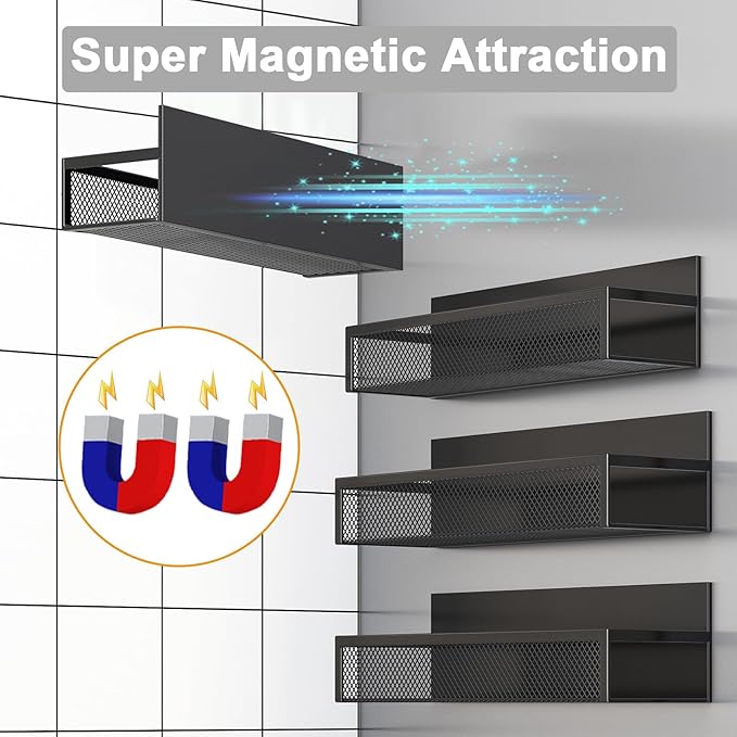 Aufworld Magnetic Spice Rack for Refrigerator, 5 Pack Magnetic Shelf, Moveable Magnetic Fridge Organizer with an 8-Hook Rack, Seasoning Organizer for Kitchen Organization (Extra with 8 Hooks) - Image 4