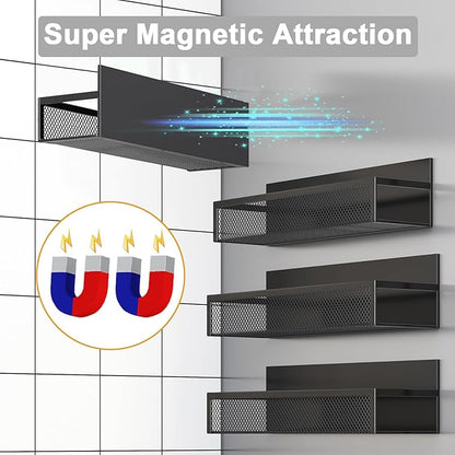 Aufworld Magnetic Spice Rack for Refrigerator, 4 Pack Magnetic Shelf, Fridge Magnet Organizer with Moveable 8 Hooks, Magnetic Fridge Shelf for Kitchen Organization and Storage (4 Pack) - Image 4