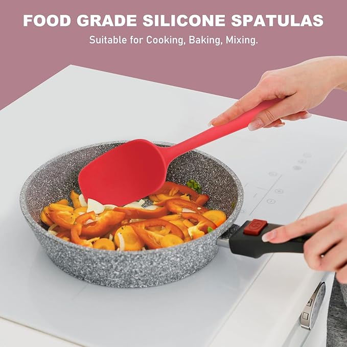 NileHome Silicone Spatula Set 6 Packs Food Grade Kitchen Utensils with Silicone Brush Heat Resistant BPA-free Rubber Spatula for Scraping, Baking, Cooking, Mixing, Red - Image 6