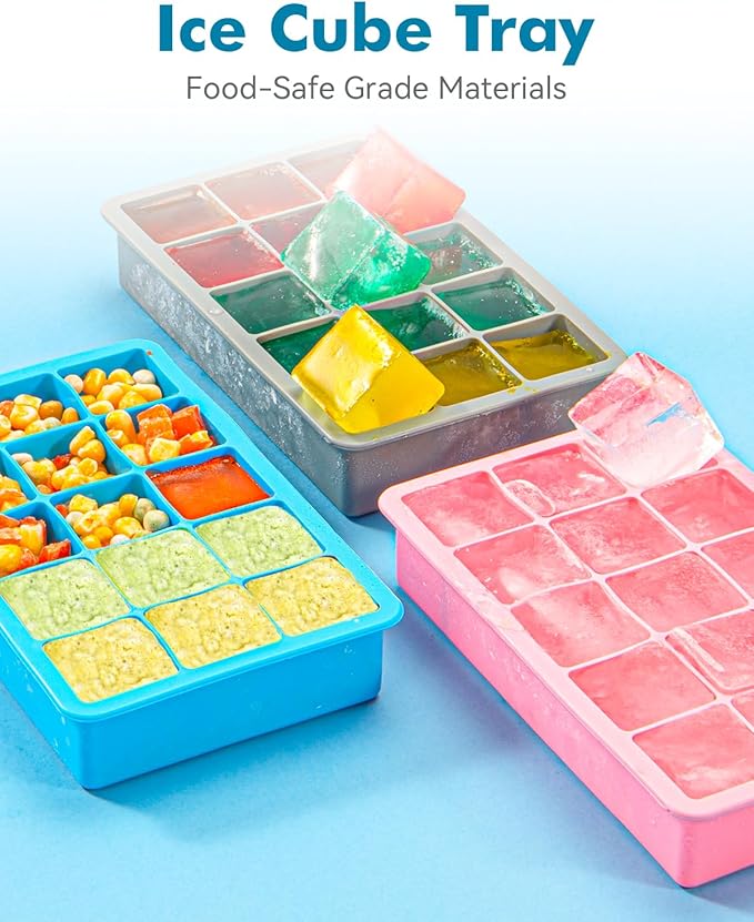 Silicone Ice Cube Trays for Freezer 2 Pack- Easy Release Square Ice Cubes Mold- Best Rubber Ice Cube Tray Shapes for Whiskey Cocktail Coffee- Mini Fridge Silicone Old Fashioned Ice Cube Tray - Image 2