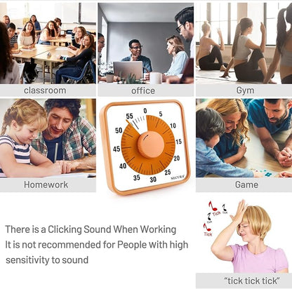 Secura 7.5 Inch Visual Timer, 60 Minute Oversize Countdown Visual Timer for Kids and Adults, Durable Mechanical Time Management Tool (Orange) - Image 5