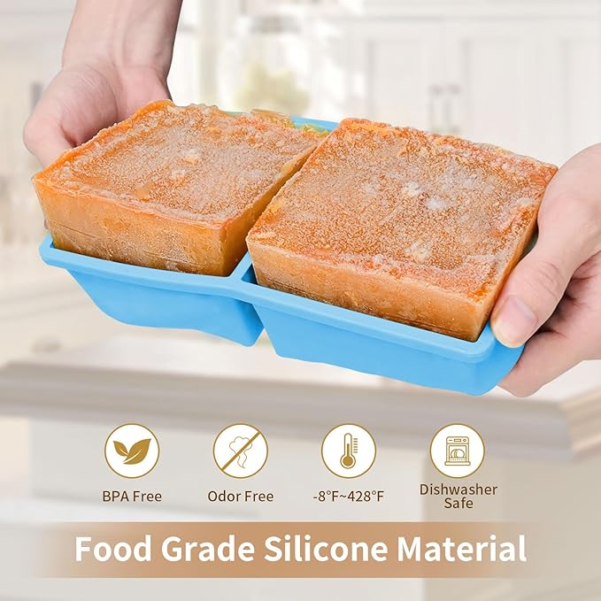 Silicone Freezer Tray for Soup Ice Cubes: 2-Cup Freezing Tray with Lid for Meal Prep - 2Pack Silicon Soup Portion Freeze Trays Make Stock Souped Ice Cube - Image 2