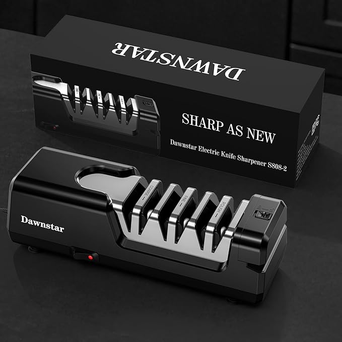Electric Knife Sharpener, Precise 20° Diamond Knife Sharpener for Kitchen Knives, Quick Repairing in 40 Seconds, with Metal Dust Collection Box & Special Port for Scissors, Black - Image 8