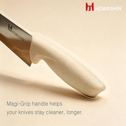 White Knife Set, Howashin 15 Pieces Kitchen Knife Set with Built in Knife Sharpener, High Carbon German Stainless Steel Knife Block Set, Dishwasher Safe Knives Set