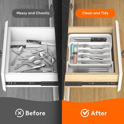Lifewit Silverware Drawer Organizer, Expandable Utensil Tray for Kitchen, BPA Free Flatware and Cutlery Holder, Adjustable Plastic Storage for Spoons Forks Knives, 8.9-14.7 x 12.2", White - Image 8