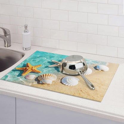 Ocean Sea Dish Drying Mat for Summer Kitchen Counter, Microfiber Absorbent Beach Dish Draining Mat Extra Large 18"x24" - Image 5