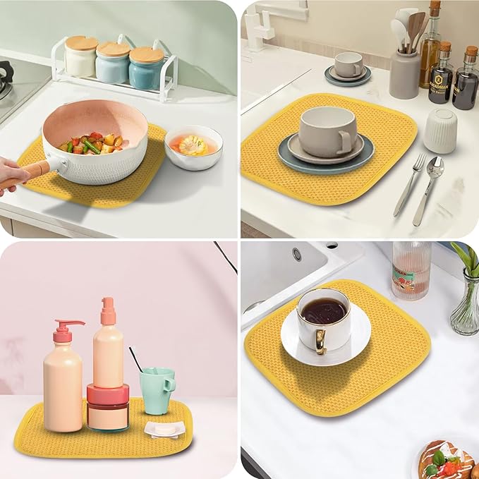 GeeRic Microfiber Dish Drying Mat, Super Absorbent Kitchen Dish Drying Pad, Reversible for Countertop, 7*7 inch Yellow - Image 5