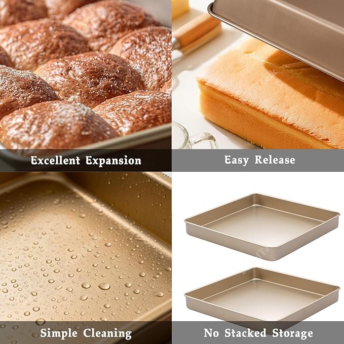 11 Inch Square Baking Sheet Set of 2, Commercial Nonstick Carbon Steel Cookie Sheets, 1.4" Deep Jelly Roll Pan Oven Tray, Non Toxic Bakeware, Heavy Duty & Easy Clean