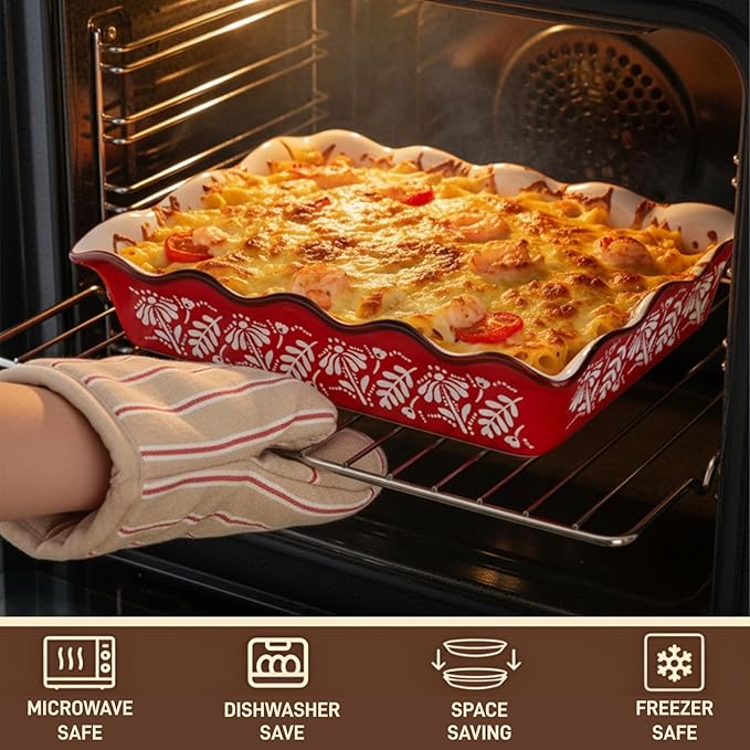 2 Pack Ceramic Baking Dishes, Large Rectangular Casserole Dish Lasagna Pan for Oven, Nonstick Deep Serving Dishes Roaster Bakeware Sets for Cooking, Home, Kitchen - Image 4