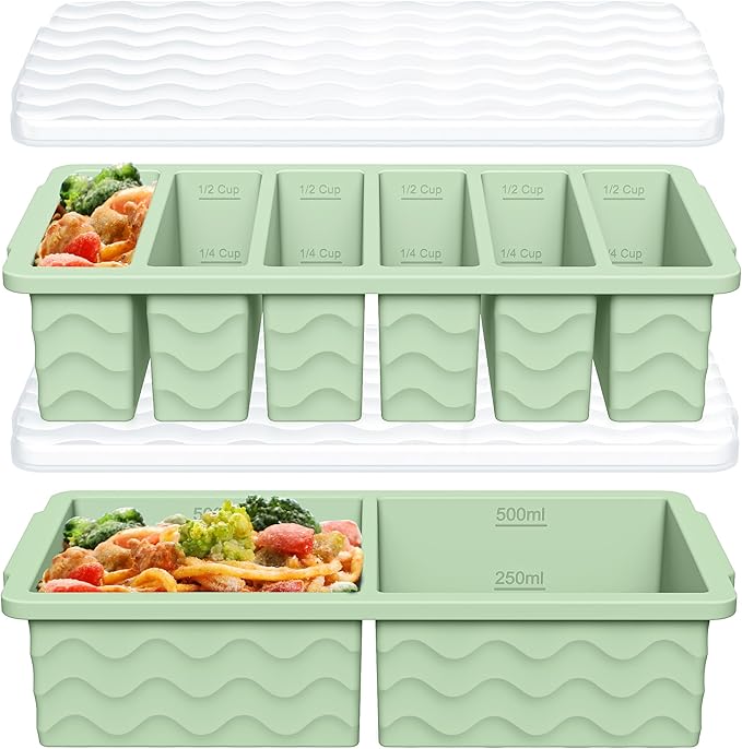 2-Pack Silicone Freezer Trays with Lid, 2 Large 2-Cup(500ml) & 6 Small 1/2-Cup(125ml) Soup Freezer Container Molds, Ice Cube Tray For Meal Prep & Freezing Soup, Stews, Sauces, Oven & Dishwasher-Safe by Doasuwish