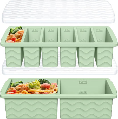2-Pack Silicone Freezer Trays with Lid, 2 Large 2-Cup(500ml) & 6 Small 1/2-Cup(125ml) Soup Freezer Container Molds, Ice Cube Tray For Meal Prep & Freezing Soup, Stews, Sauces, Oven & Dishwasher-Safe by Doasuwish