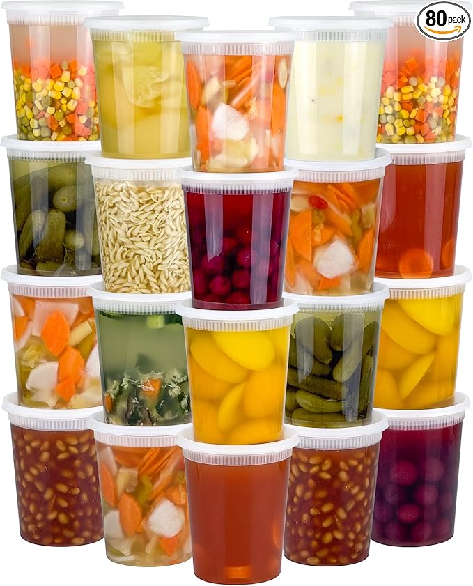 Dipoo 40 Sets (80-Piece) Deli Containers with Lids 32 oz, Leak-Proof & BPA Free Airtight Takeout Plastic Food Storage Containers for Soup, Freezer/Microwave/Dishwasher Safe by Dipoo