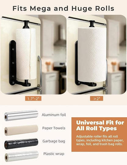 Magnetic Paper Towel Holder, One-Handed Tear Paper Towel Holder with Ratchet Mechanism, Self-Adhesive & Wall Mount, Paper Towel Holder Wall Mount for Refrigerator, Kitchen, Bathroom, Garage, Rv