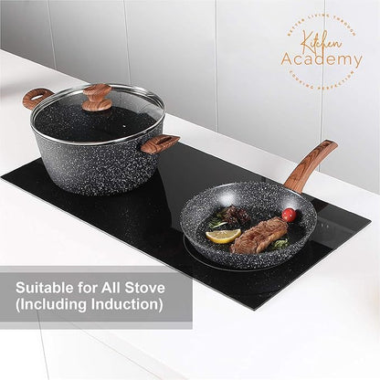 Kitchen Academy Induction Cookware Sets - 12 Piece Cooking Pan Set, Granite Black Nonstick Pots and Pans Set - Image 3