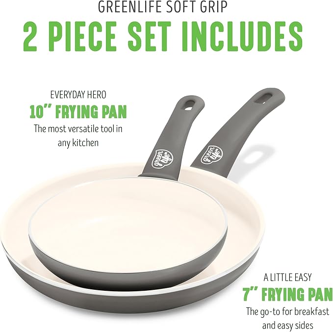 GreenLife Non Stick Fry Pan Set (7" & 10"), Non-Toxic PFAS-Free Ceramic Skillets, Dishwasher & Oven Safe, Egg Omelet Frying Pans, Stay- Cool Handles, Kitchen Home Cooking Essentials, Gray - Image 3