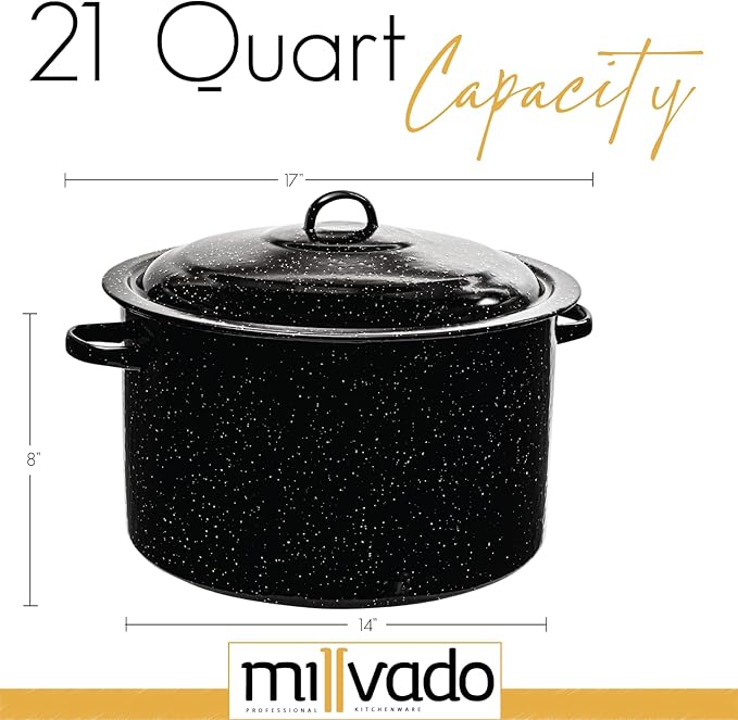 Millvado Granite 21 Qt Stockpot, Nonstick Soup Pot With Lid, Speckled Enamel Ware Cookware, Large Stock Pot For Boiling and Cooking, Big Granite Cooking Pot for Stovetop, Campfire, Outdoor Stove