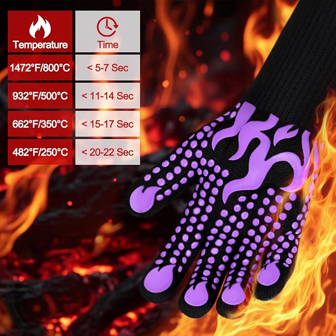 Comsmart BBQ Gloves, 1472 Degree F Heat Resistant Grilling Gloves Silicone Non-Slip Oven Gloves Long Kitchen Gloves for Barbecue, Cooking, Baking(Purple) - Image 2