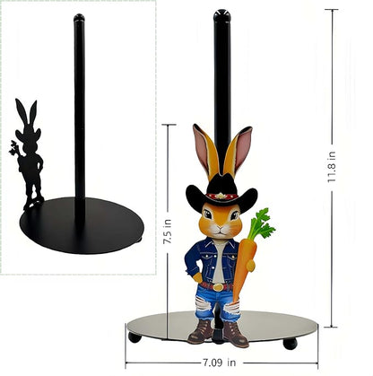 Cute Western Bunny Paper Towel Holder Countertop, Rustic Farmhouse Kitchen Decor, Funny Rabbit Paper Roll Holder, Freestanding Paper Towel Stand, Animal Decor for Kitchen and Bathroom(1 Pack)
