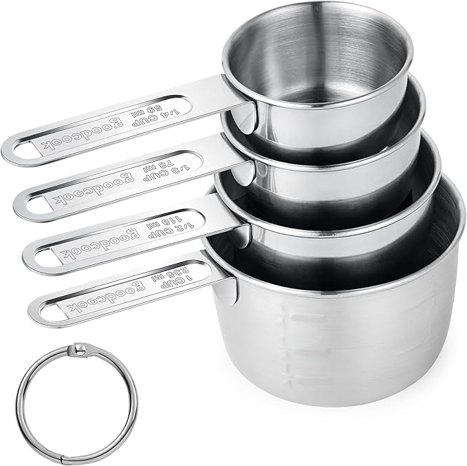 Measuring Cups 4 Pieces, Stainless Steel Measuring Cups, Stackable Design with Metal Handle for Dry and Liquid Ingredients, Ideal for Cooking & Baking by -BINGBING-