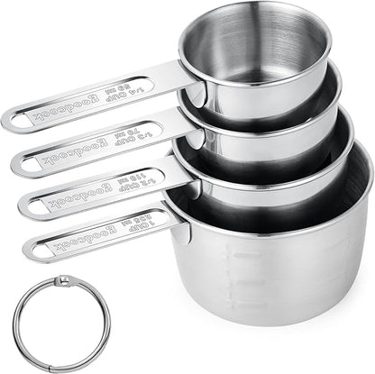 Measuring Cups 4 Pieces, Stainless Steel Measuring Cups, Stackable Design with Metal Handle for Dry and Liquid Ingredients, Ideal for Cooking & Baking by -BINGBING-