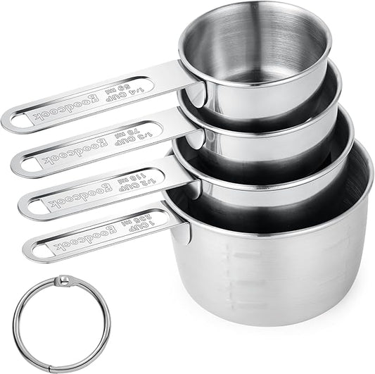 Measuring Cups 4 Pieces, Stainless Steel Measuring Cups, Stackable Design with Metal Handle for Dry and Liquid Ingredients, Ideal for Cooking & Baking by -BINGBING-