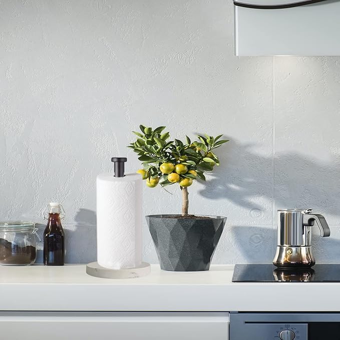 Paper Towel Holder Countertop, Standing Paper Towel Roll Holder for Kitchen Bathroom, with Weighted Marble Base for One-Handed Operation (Black), Black Paper Towel Holder, Marble - Image 5
