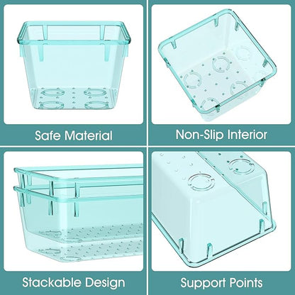 WOWBOX 25 PCS Plastic Drawer Organizer Set, 4 Sizes Desk Drawer Divider Organizers and Storage Bins for Makeup, Jewelry, Gadgets for Kitchen, Bedroom, Bathroom, Office, Sea Blue - Image 3