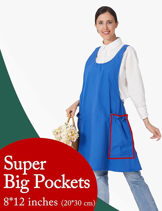 Cozy Adjustable Cross Back Aprons for Women with Pockets Cotton Linen Cooking Kitchen Baking
