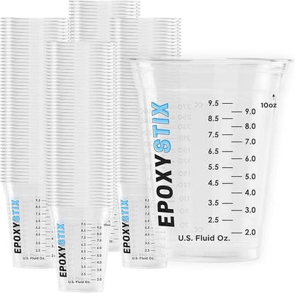 [100 Pack] NEW SIZE 12oz Graduated Mixing Cups - Durable PET, Clear Measurement Markings in oz, mL and cups - For Resin, Paint, Mixing and Crafts by EpoxyStix