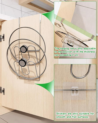 Over Cabinet Door Pot Lid Organizer, 2-Tier Stainless Steel Pan Cover Rack, Kitchen Storage Holder - Image 4