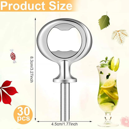Cunhill 30 Pcs Metal Bottle Opener Blank Bulk Bottle Opener Inserts Parts Pieces Kit for Wood Craft DIY Project Turning Threaded Beer Hardware Turning Wedding Wine Party Ot Month (Silver) - Image 2