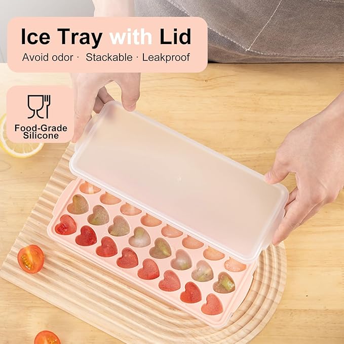 2 Pack Heart Shpaed Ice Cube Trays with Lids and Bins Ice Molds with Ice Storage Box, 48 Holes Silicone Heart Ice Cube Tray for Whiskey Cocktail Fun Shapes Cubes, with Lids & Bins - Image 4