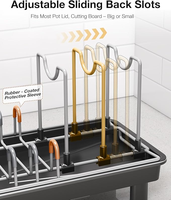 Small Dish Drying Rack Carbon Steel Dish Rack Rustproof for Kitchen Counter Compact Dish Drainer with Adjustable Slots for Small Kitchens & Apartments 16.5×6.5×7inch Black - Image 6