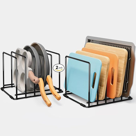 2-Pack Cutting Board Organizer, 5-Slot Steel Kitchen Storage Rack for Cutting Boards, Baking Trays, and Thin Pans - Compact Clutter-Free Solution by Unknown