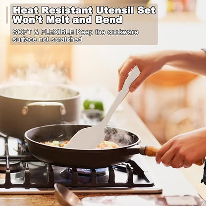 E-far 10 Pieces Silicone Cooking Utensils Set, Heat Resistant Kitchen Utensil Set for Nonstick Cookware, Kitchen Cooking Tools with Spatula, Spoon, Slotted Turner, Non-Toxic & Dishwasher Safe (Khaki) - Image 5