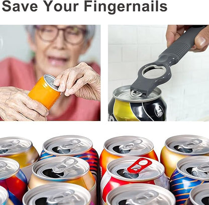 2-Pack Soda Can Opener and Beer Bottle Opener Bartender with Good Grip Silicone Handle, Pop Top Can Tab Opener for Long Nails, Bottle Opener for Arthritic Hand and Seniors, Gray